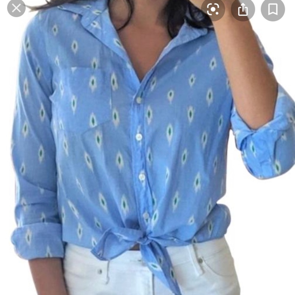 J. Crew Blue Peri Ikat Tie Front Blouse